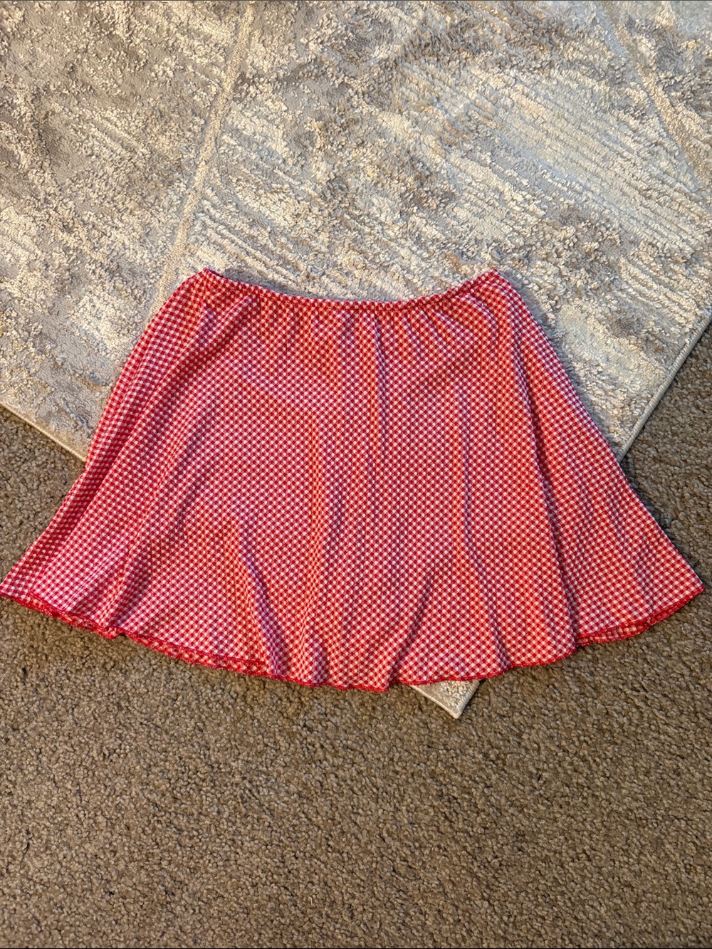 Red & White Gingham Plaid Skort Mini Skirt Built-In Shorts